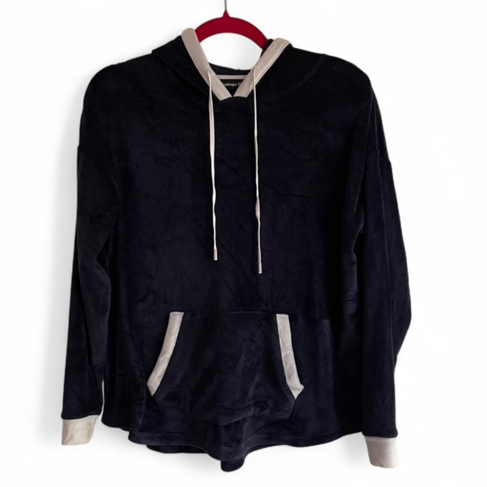 Catherine Malandrino Black Velour Hoodie with Pocket Size M